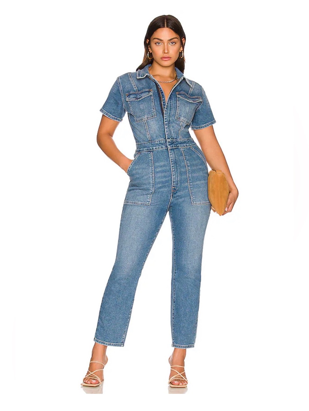 Good American Fit For Success Denim Jumpsuit Size Small